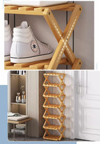 2-9 Tiers Bamboo Shoe Rack Without Installation Small Shoe Rack, Foldable Shoe Storage Rack, Shoe Organizer for Entryway