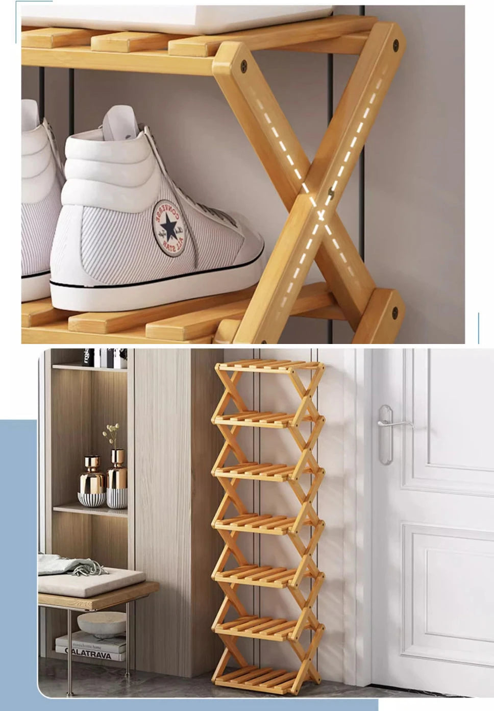 2-9 Tiers Bamboo Shoe Rack Without Installation Small Shoe Rack, Foldable Shoe Storage Rack, Shoe Organizer for Entryway