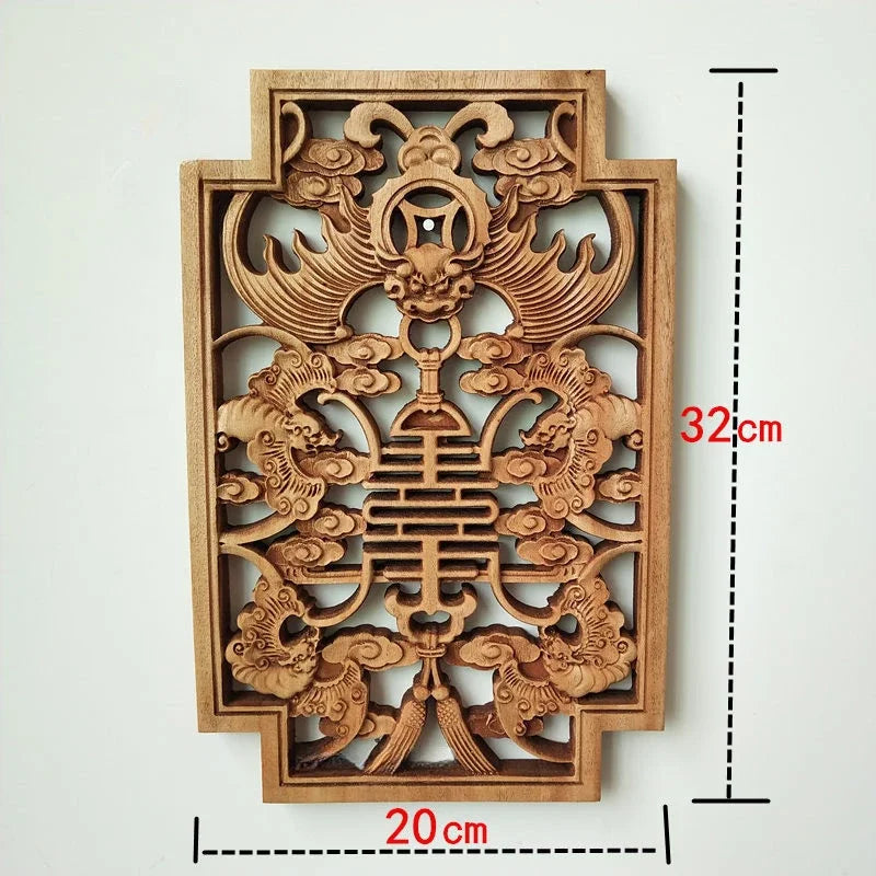 1pc Rectangular Wood Carving Crafts Solid Wood Hollow Lotus Flower Decal Living Room Decoration Chinese Style Home Accessories
