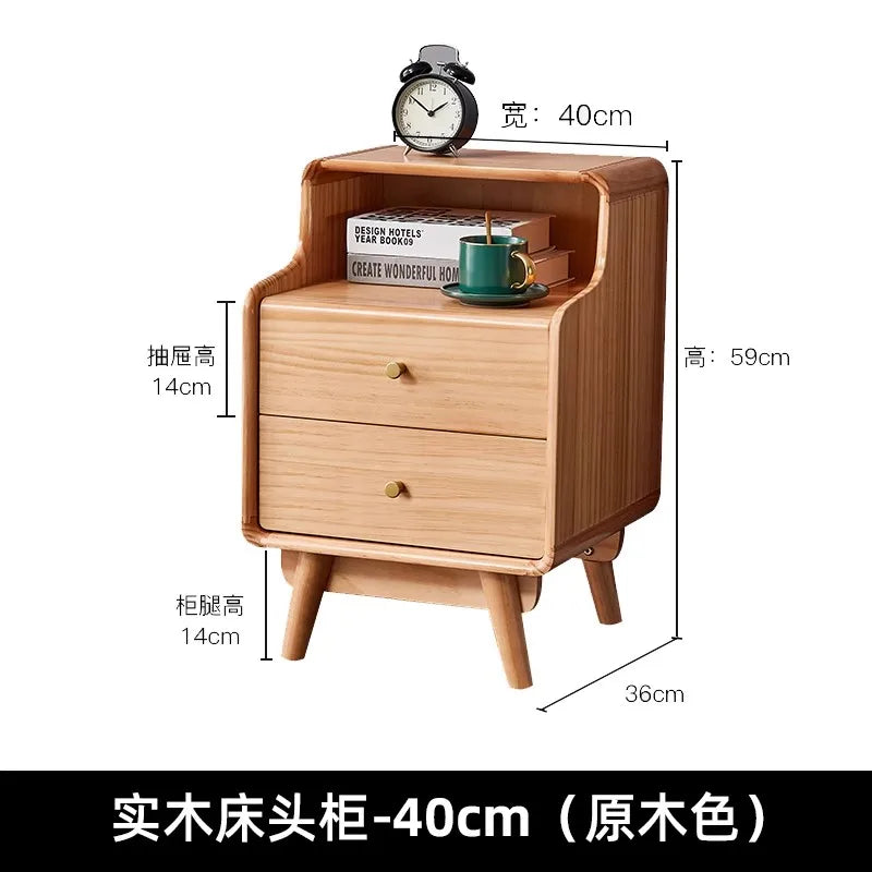 Solid Wood Bedside Table  Modern Small Nightstand with Rounded Corners Multi-Layer Storage Shelf Durable Eco-Friendly   Bedroom
