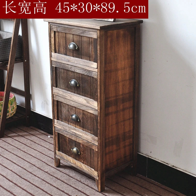 American Bedside Table, Retro Simple Solid Wood Storage Cabinet, Drawer Type, Multi-Layer Wooden Cabinets, Chest of Drawers