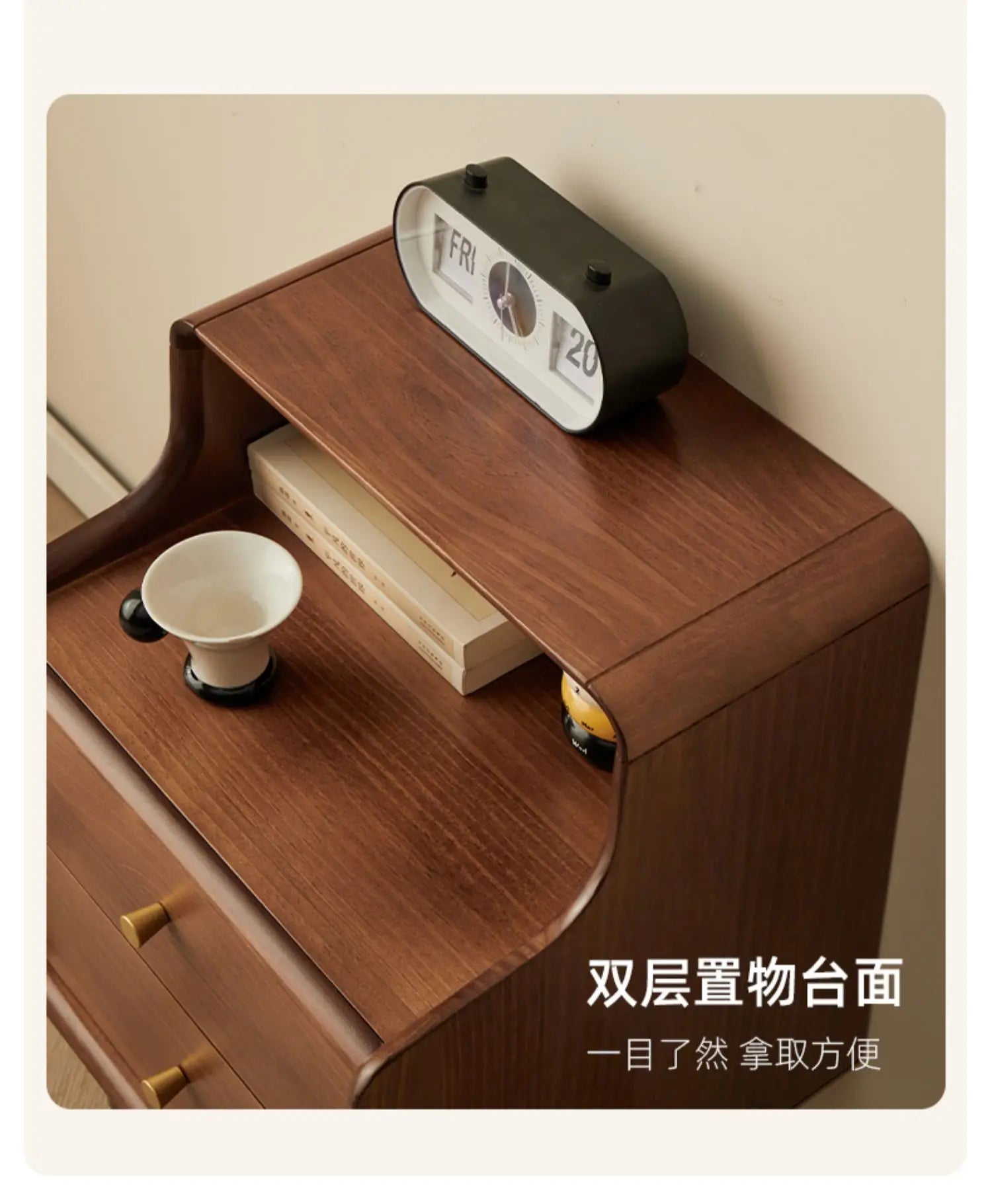 Solid Wood Bedside Table  Modern Small Nightstand with Rounded Corners Multi-Layer Storage Shelf Durable Eco-Friendly   Bedroom