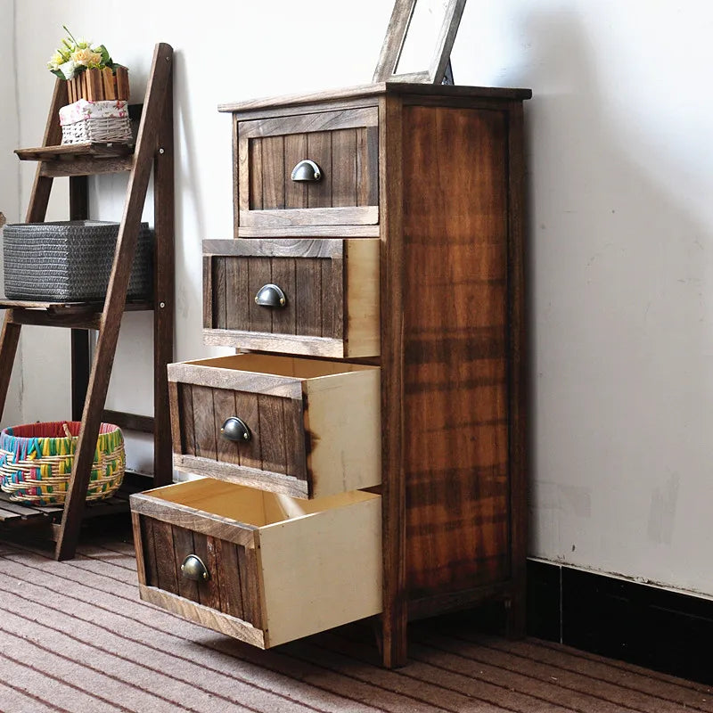 American Bedside Table, Retro Simple Solid Wood Storage Cabinet, Drawer Type, Multi-Layer Wooden Cabinets, Chest of Drawers