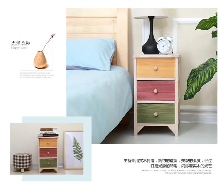 American Color Solid Wood Nightstand Small Size Seam Storage Cabinet Bedroom Drawer Type Narrow Cabinet Wood Chest Of Drawers