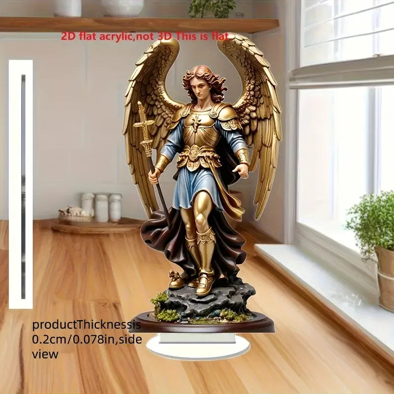 Archangel Michael statue ornament, golden winged guardian angel holding sword, religious home and office decora, classicornament