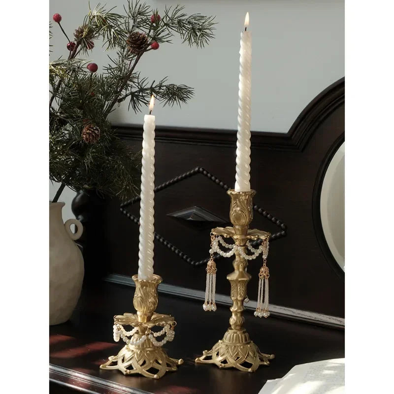 French Ornament, Jia'angli Brass Carving, American Antique Wax Candle Holder, Home Decoration, Classic Decor Piece