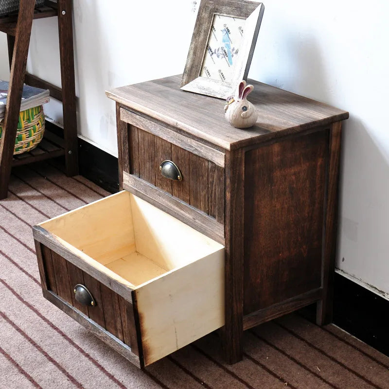 American Bedside Table, Retro Simple Solid Wood Storage Cabinet, Drawer Type, Multi-Layer Wooden Cabinets, Chest of Drawers