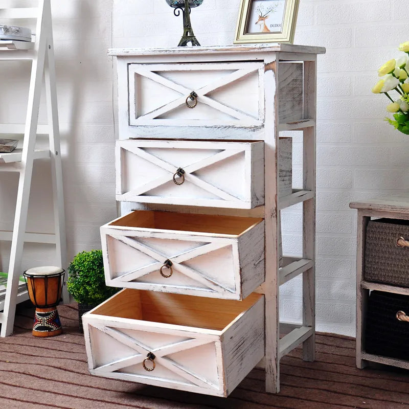 American Bedside Table, Retro Simple Solid Wood Storage Cabinet, Drawer Type, Multi-Layer Wooden Cabinets, Chest of Drawers