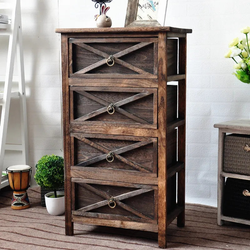 American Bedside Table, Retro Simple Solid Wood Storage Cabinet, Drawer Type, Multi-Layer Wooden Cabinets, Chest of Drawers