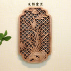 1 Pc Chinese Woodcarving Decorative Painting Meilan Bamboo Chrysanthemum Wood Carving Crafts Home Furnishing Decorations