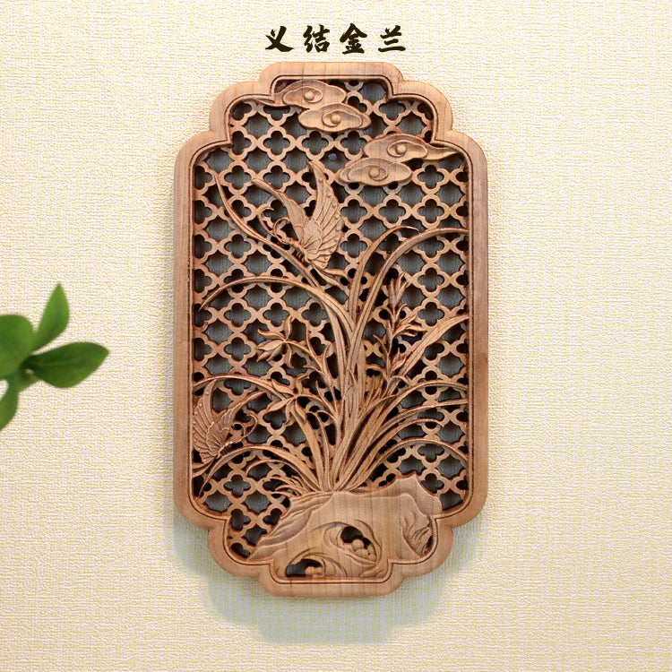 1 Pc Chinese Woodcarving Decorative Painting Meilan Bamboo Chrysanthemum Wood Carving Crafts Home Furnishing Decorations