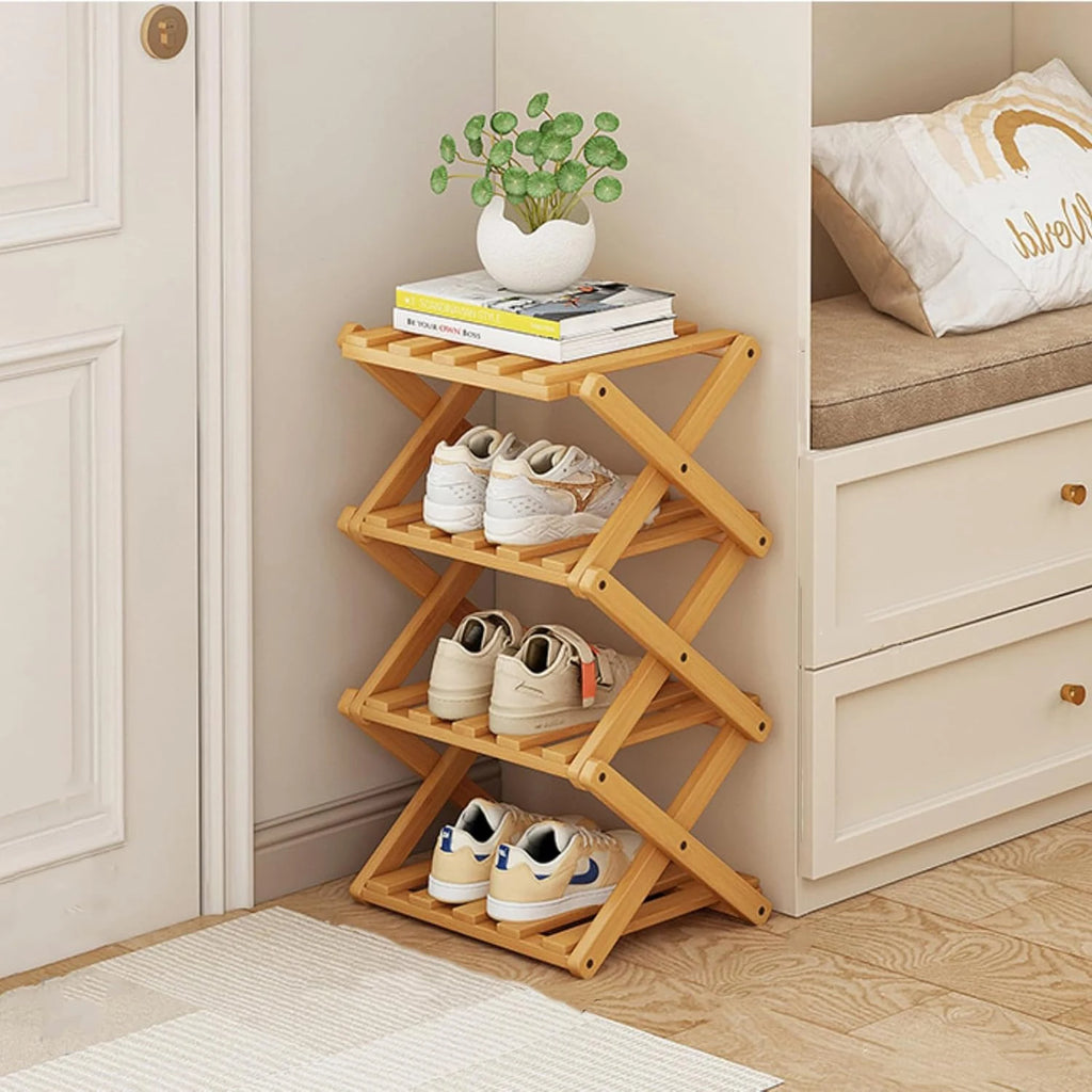 2-9 Tiers Bamboo Shoe Rack Without Installation Small Shoe Rack, Foldable Shoe Storage Rack, Shoe Organizer for Entryway
