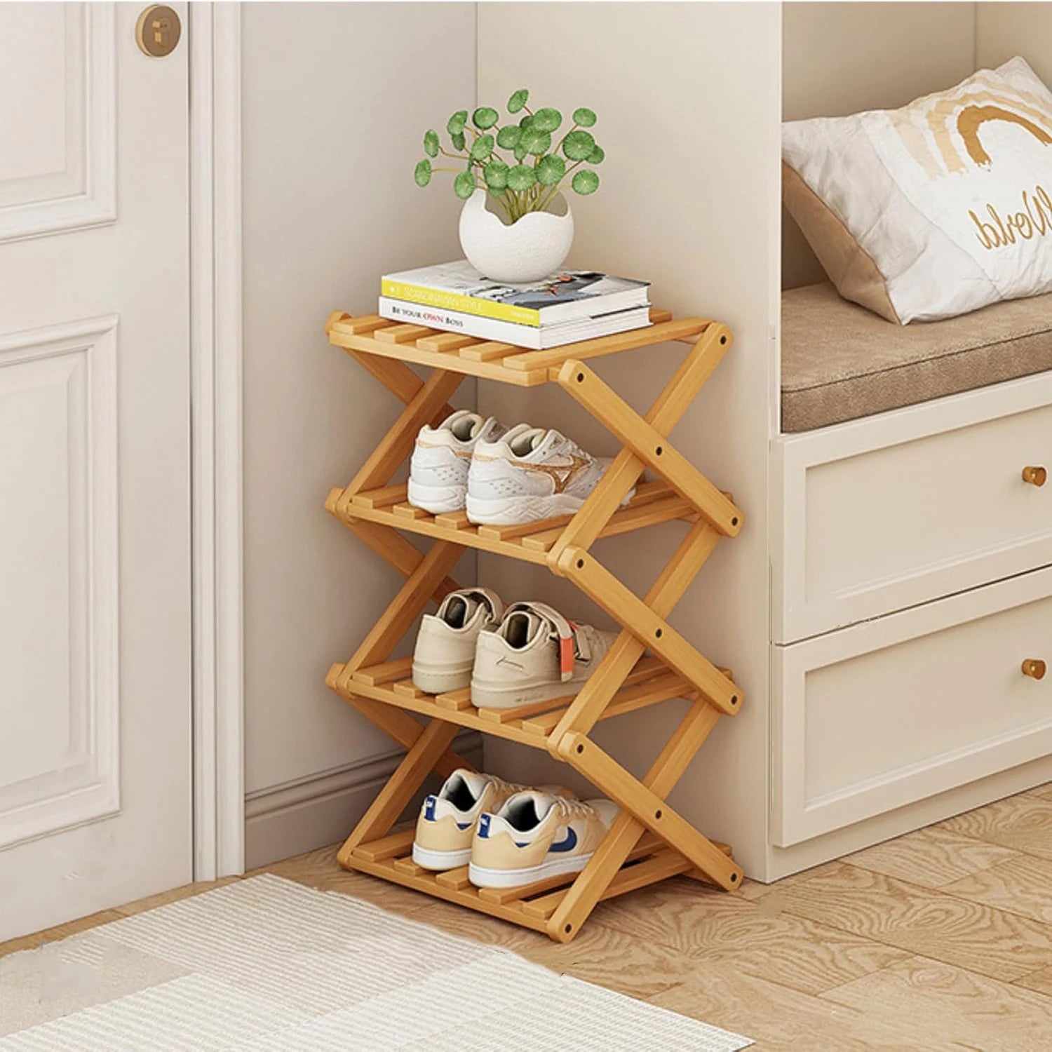 2-9 Tiers Bamboo Shoe Rack Without Installation Small Shoe Rack, Foldable Shoe Storage Rack, Shoe Organizer for Entryway