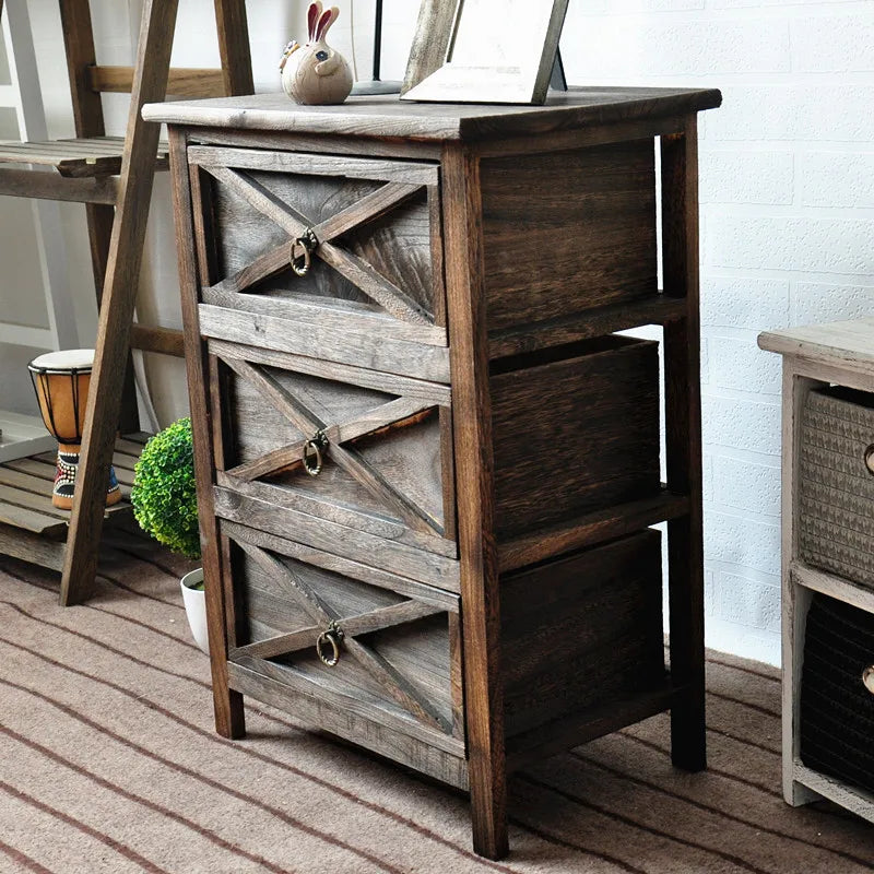 American Bedside Table, Retro Simple Solid Wood Storage Cabinet, Drawer Type, Multi-Layer Wooden Cabinets, Chest of Drawers