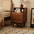 Solid Wood Bedside Table  Modern Small Nightstand with Rounded Corners Multi-Layer Storage Shelf Durable Eco-Friendly   Bedroom