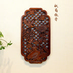 1 Pc Chinese Woodcarving Decorative Painting Meilan Bamboo Chrysanthemum Wood Carving Crafts Home Furnishing Decorations