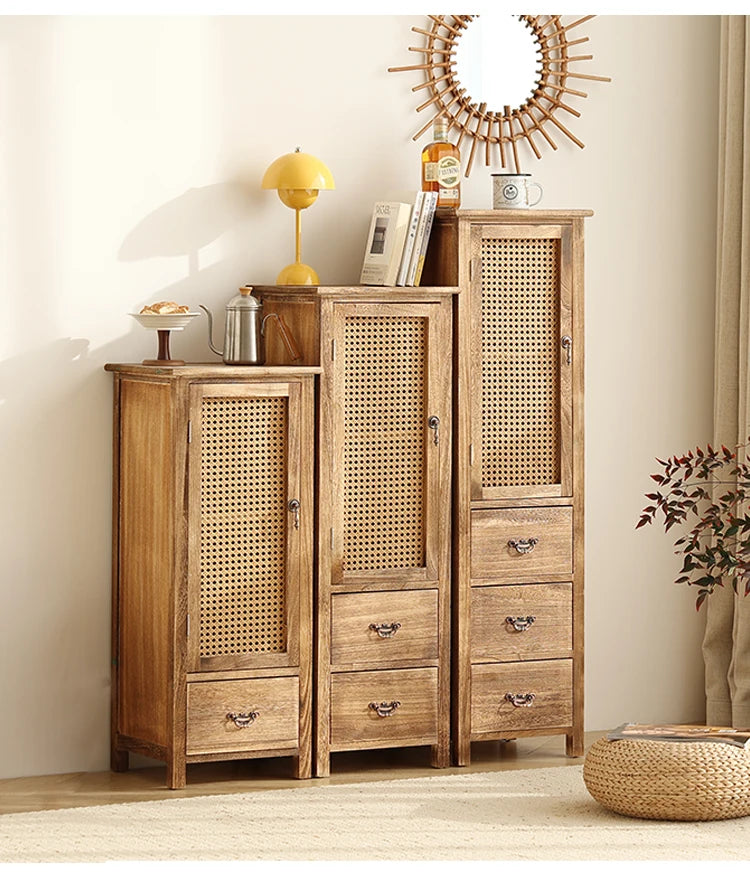 Antique Solid Wood Wine Cabinet with Doors Wall Mounted Entryway Display Shelf Multi-Compartment Dustproof Storage Furniture