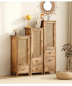 Antique Solid Wood Wine Cabinet with Doors Wall Mounted Entryway Display Shelf Multi-Compartment Dustproof Storage Furniture