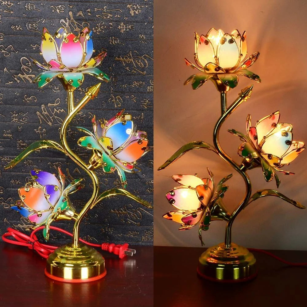Colorful Petal Lotus candle stick Temple Power Supply Table Lamp