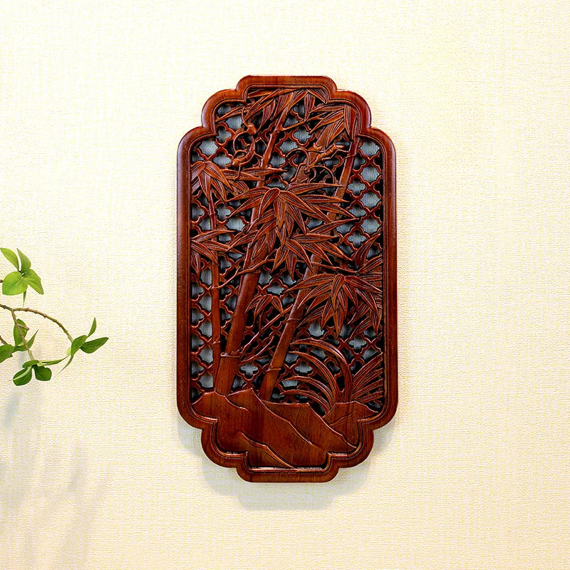 1 Pc Chinese Woodcarving Decorative Painting Meilan Bamboo Chrysanthemum Wood Carving Crafts Home Furnishing Decorations