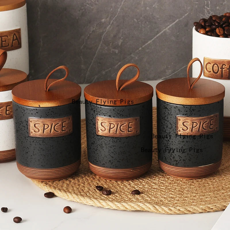 1pc Ceramic Coffee Bean Sealed Jar Dried Fruit/miscellaneous Grains/candies/snack Cans Storage Jar with Lid Household Goods