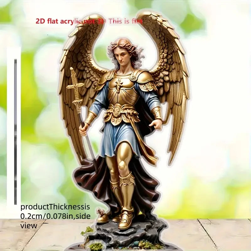 Archangel Michael statue ornament, golden winged guardian angel holding sword, religious home and office decora, classicornament