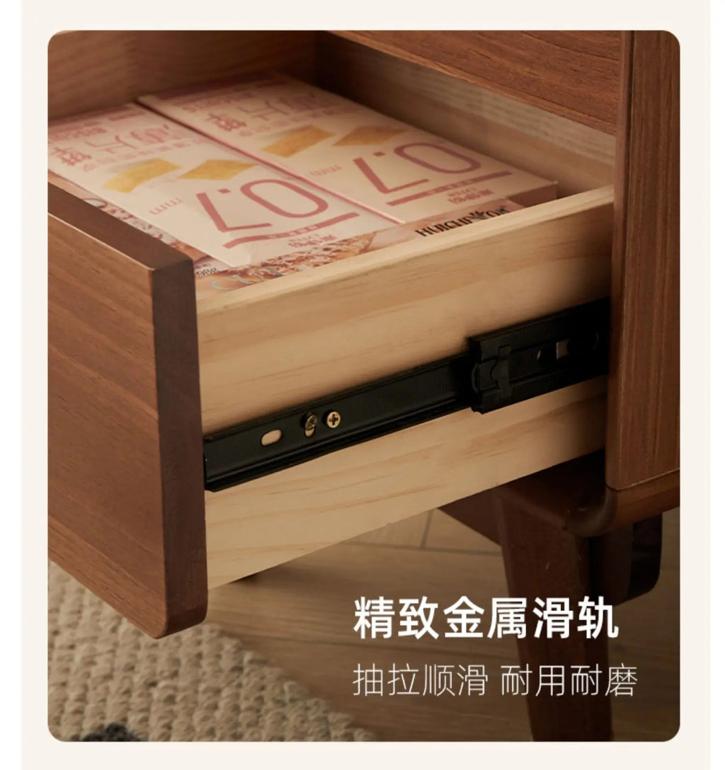Solid Wood Bedside Table  Modern Small Nightstand with Rounded Corners Multi-Layer Storage Shelf Durable Eco-Friendly   Bedroom
