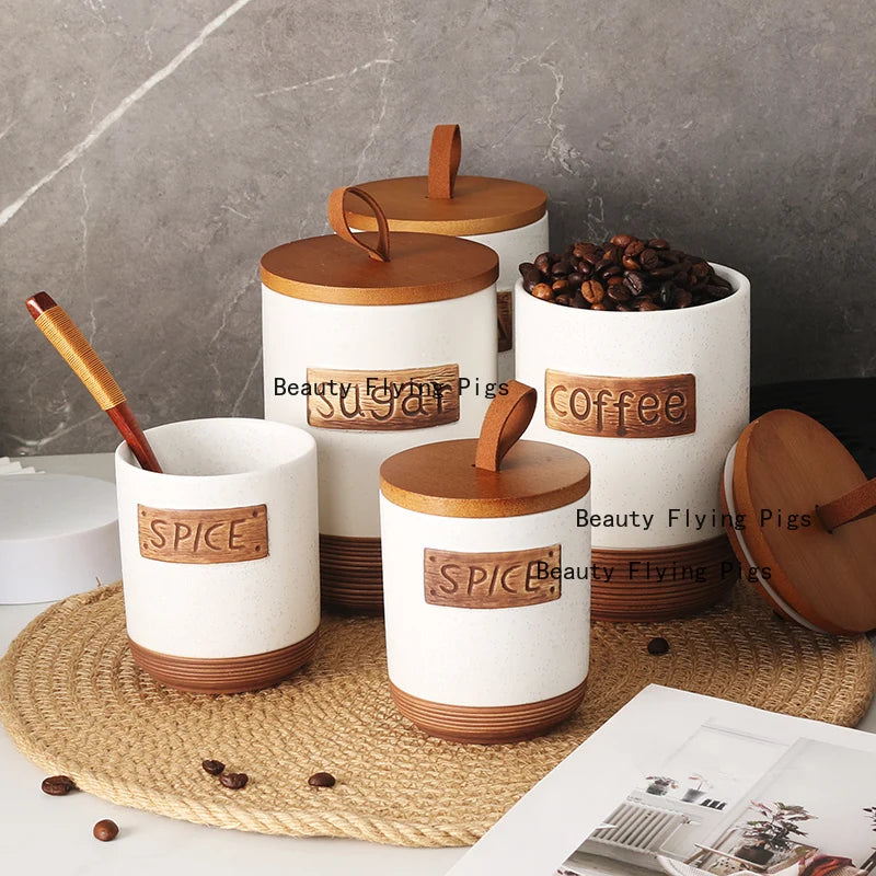 1pc Ceramic Coffee Bean Sealed Jar Dried Fruit/miscellaneous Grains/candies/snack Cans Storage Jar with Lid Household Goods