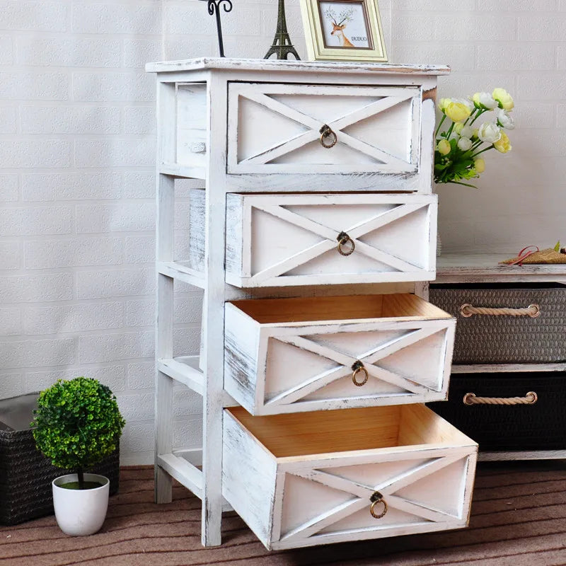 American Bedside Table, Retro Simple Solid Wood Storage Cabinet, Drawer Type, Multi-Layer Wooden Cabinets, Chest of Drawers