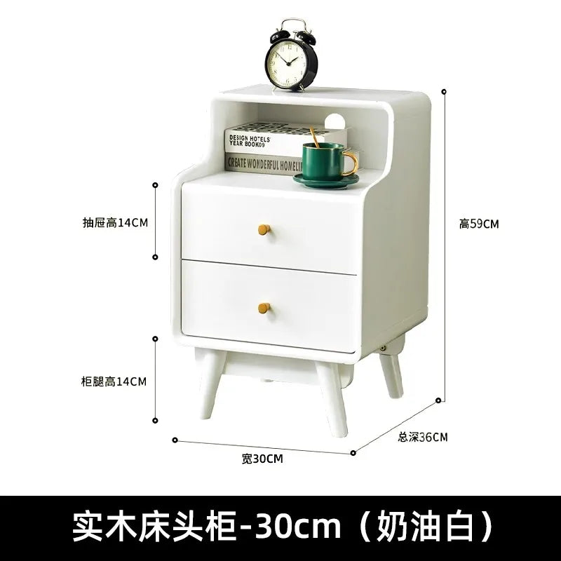 Solid Wood Bedside Table  Modern Small Nightstand with Rounded Corners Multi-Layer Storage Shelf Durable Eco-Friendly   Bedroom