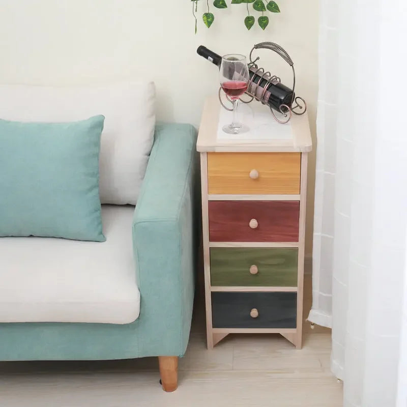 American Color Solid Wood Nightstand Small Size Seam Storage Cabinet Bedroom Drawer Type Narrow Cabinet Wood Chest Of Drawers