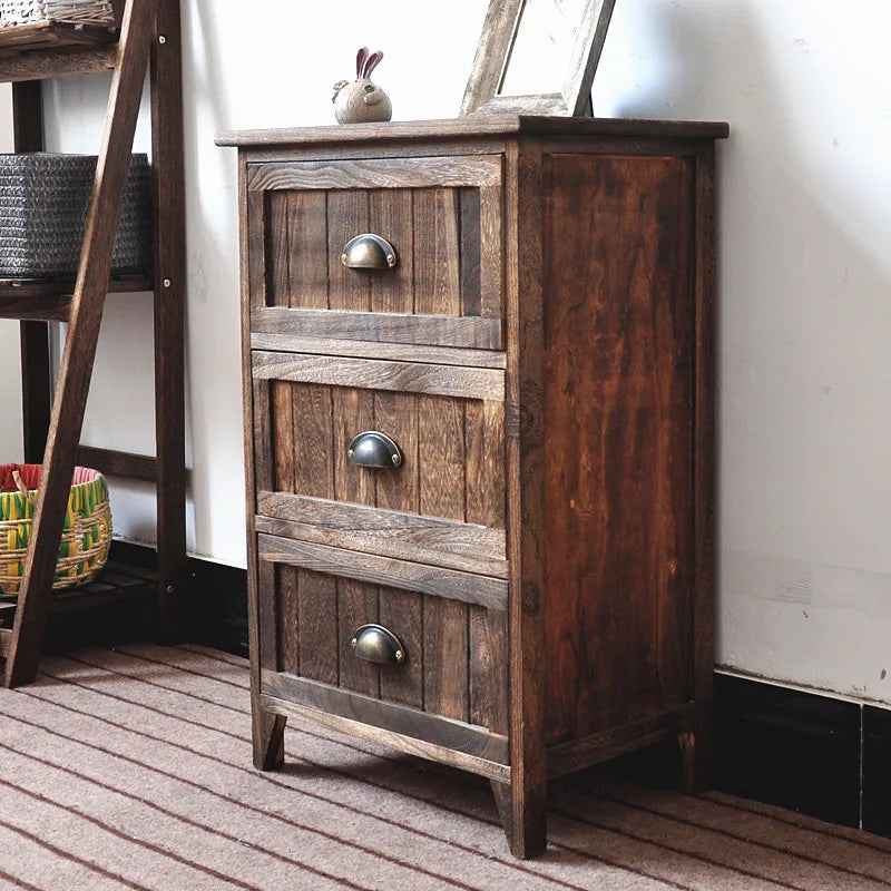 American Bedside Table, Retro Simple Solid Wood Storage Cabinet, Drawer Type, Multi-Layer Wooden Cabinets, Chest of Drawers