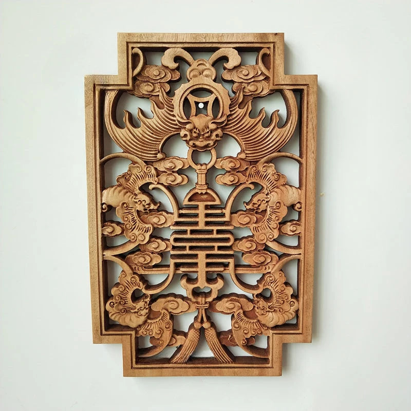 1pc Rectangular Wood Carving Crafts Solid Wood Hollow Lotus Flower Decal Living Room Decoration Chinese Style Home Accessories