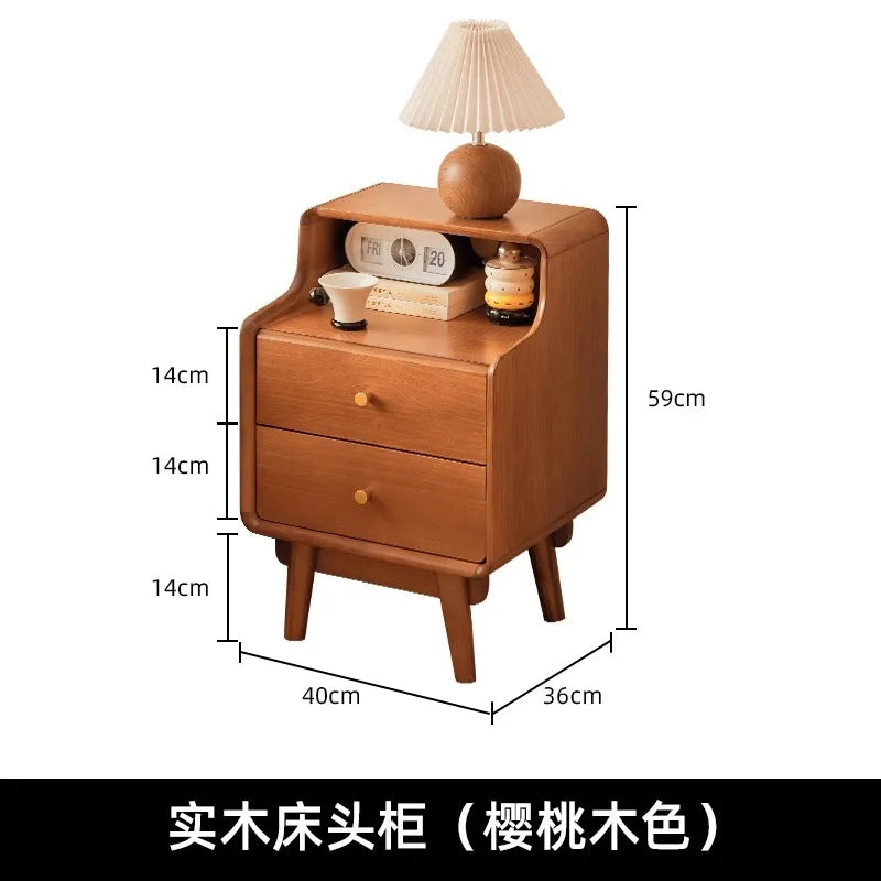 Solid Wood Bedside Table  Modern Small Nightstand with Rounded Corners Multi-Layer Storage Shelf Durable Eco-Friendly   Bedroom