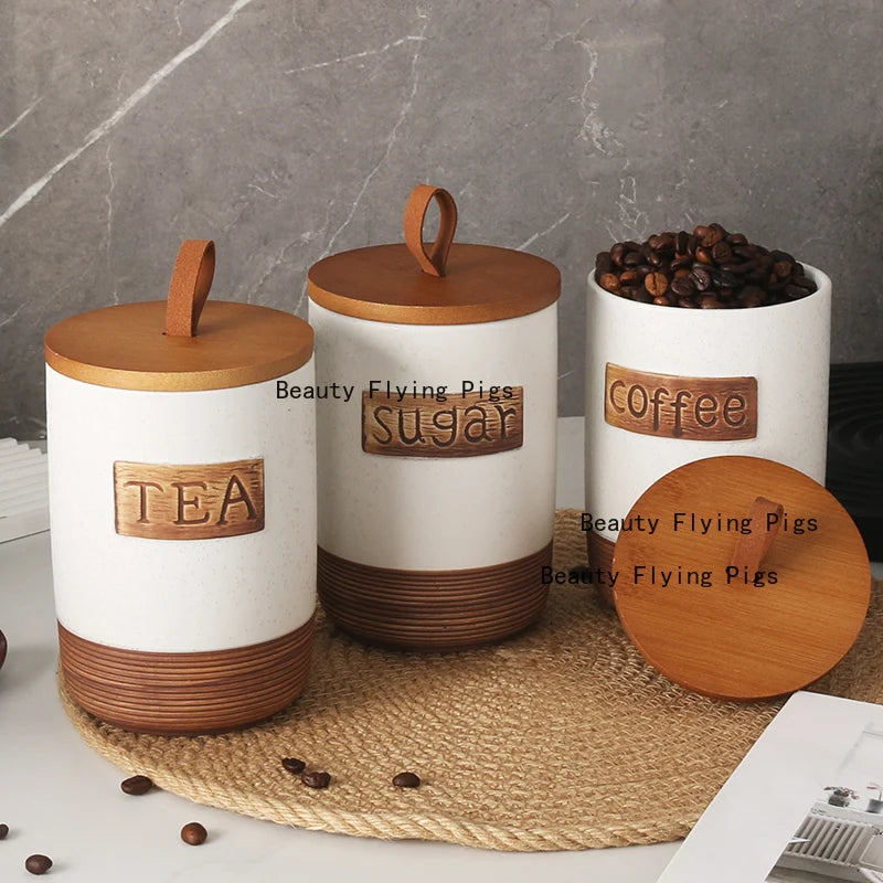 1pc Ceramic Coffee Bean Sealed Jar Dried Fruit/miscellaneous Grains/candies/snack Cans Storage Jar with Lid Household Goods