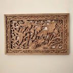 1pc Rectangular Wood Carving Crafts Solid Wood Hollow Lotus Flower Decal Living Room Decoration Chinese Style Home Accessories