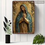 Guadalupe Virgin Mary Retro Spanish Plaque, Golden Halo & Stars, Bohemian Style