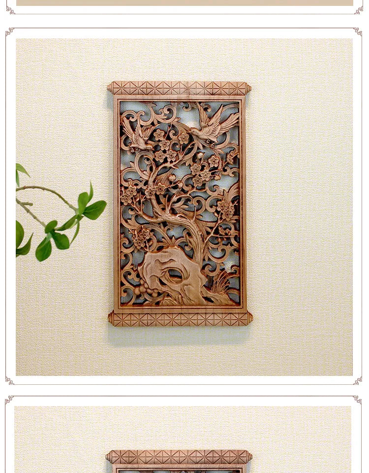 1 Pc Chinese Woodcarving Decorative Painting Meilan Bamboo Chrysanthemum Wood Carving Crafts Home Furnishing Decorations