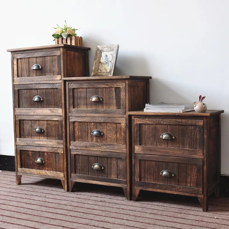 American Bedside Table, Retro Simple Solid Wood Storage Cabinet, Drawer Type, Multi-Layer Wooden Cabinets, Chest of Drawers
