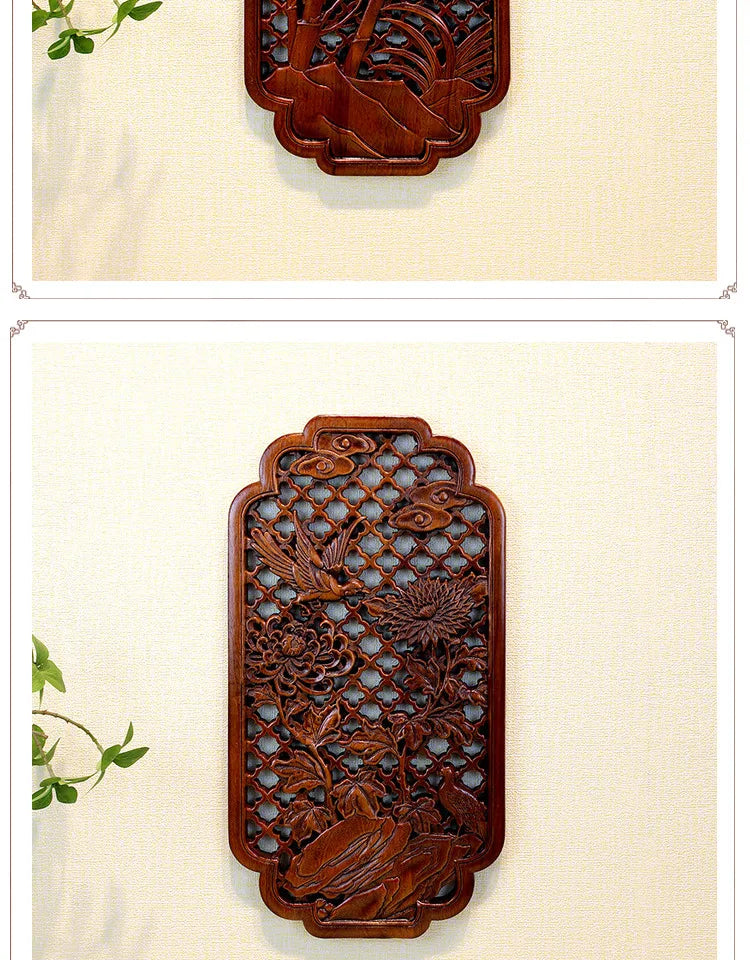 1 Pc Chinese Woodcarving Decorative Painting Meilan Bamboo Chrysanthemum Wood Carving Crafts Home Furnishing Decorations