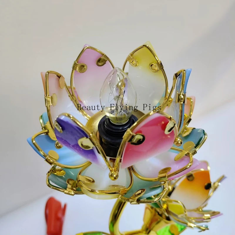 Colorful Petal Lotus candle stick Temple Power Supply Table Lamp