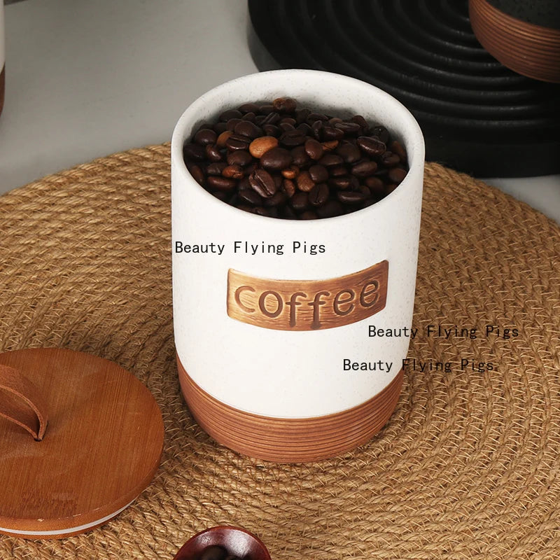 1pc Ceramic Coffee Bean Sealed Jar Dried Fruit/miscellaneous Grains/candies/snack Cans Storage Jar with Lid Household Goods