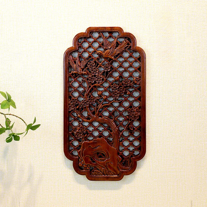 1 Pc Chinese Woodcarving Decorative Painting Meilan Bamboo Chrysanthemum Wood Carving Crafts Home Furnishing Decorations