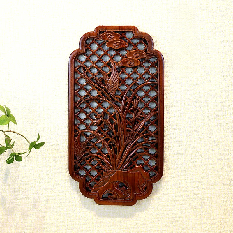 1 Pc Chinese Woodcarving Decorative Painting Meilan Bamboo Chrysanthemum Wood Carving Crafts Home Furnishing Decorations