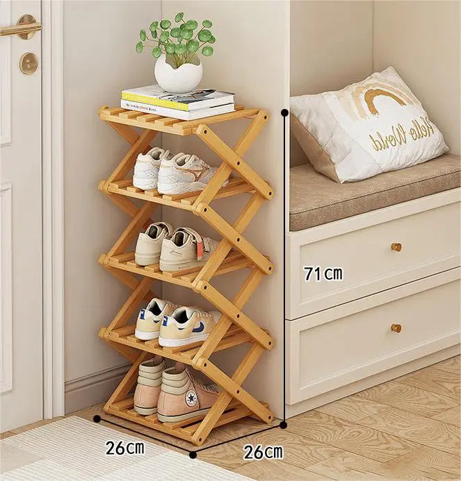 Simple Bamboo Installation-Free Shoe Rack 2-6 Tier Household Multifunctional Storage Rack Living Room Bedroom Shoe Shelf