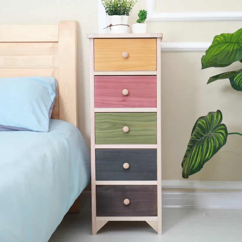 American Color Solid Wood Nightstand Small Size Seam Storage Cabinet Bedroom Drawer Type Narrow Cabinet Wood Chest Of Drawers