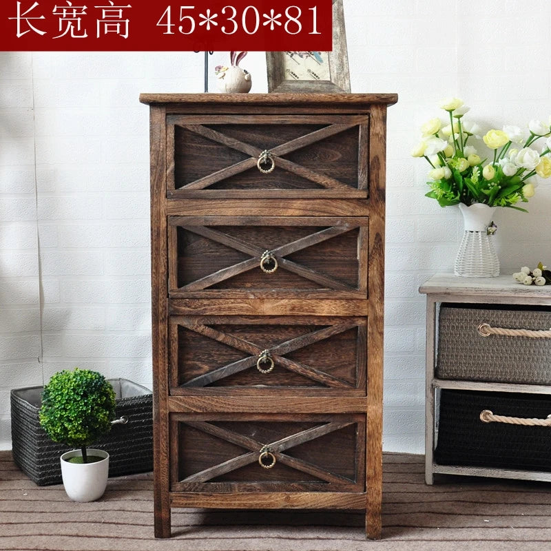American Bedside Table, Retro Simple Solid Wood Storage Cabinet, Drawer Type, Multi-Layer Wooden Cabinets, Chest of Drawers
