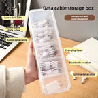 1pc Clear Desktop Cable Organizer Box with Lid, Dustproof with Dividers for Cords Chargers Cards, Declutter Your Space