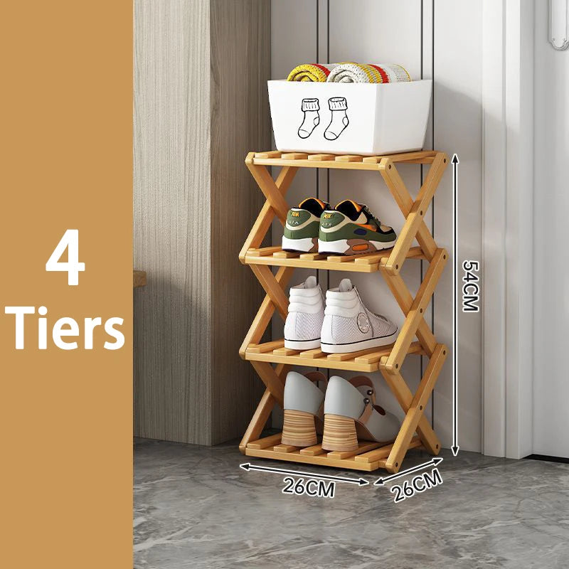 2-9 Tiers Bamboo Shoe Rack Without Installation Small Shoe Rack, Foldable Shoe Storage Rack, Shoe Organizer for Entryway