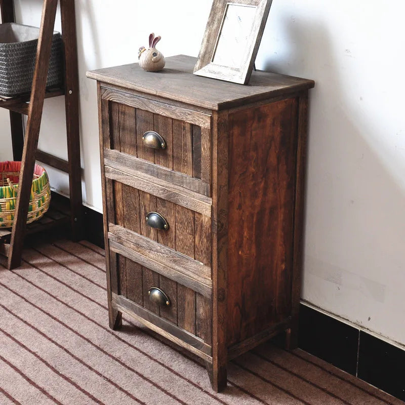 American Bedside Table, Retro Simple Solid Wood Storage Cabinet, Drawer Type, Multi-Layer Wooden Cabinets, Chest of Drawers